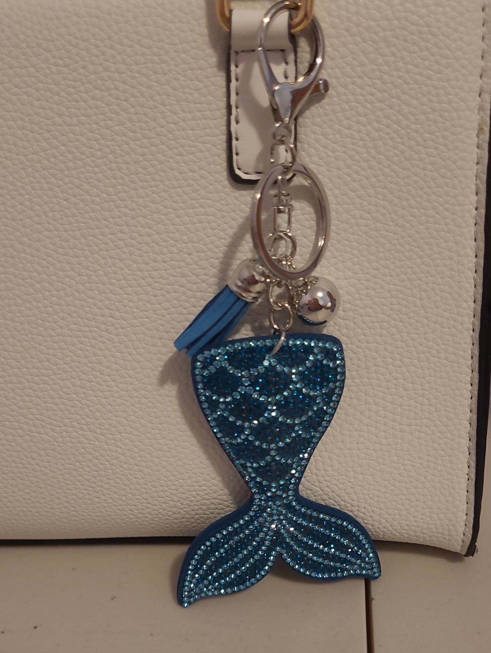 Blue Mermaid Tail Crystal Keychain